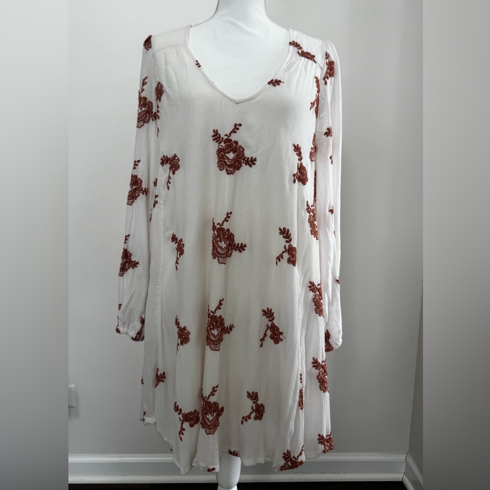 Free People Cream and Orange Floral Long Sleeve Dress - Picture 8 of 13